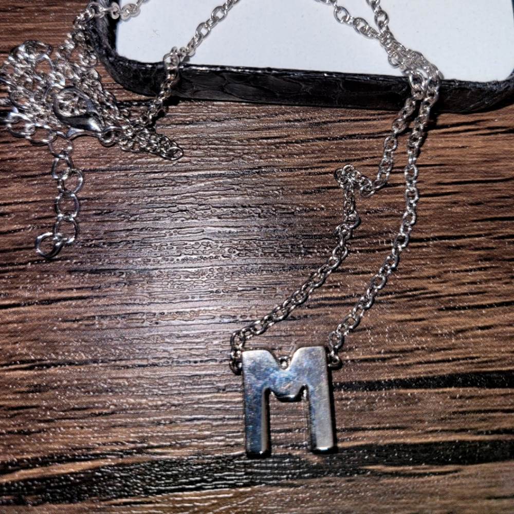 Silver Monogram Necklace Letter "M"